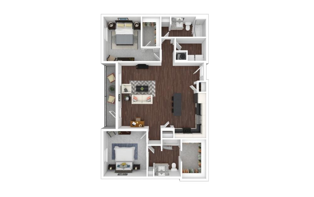 The Mill Shelbyville 2 Bedroom 1178 3D Apartment Floorplan