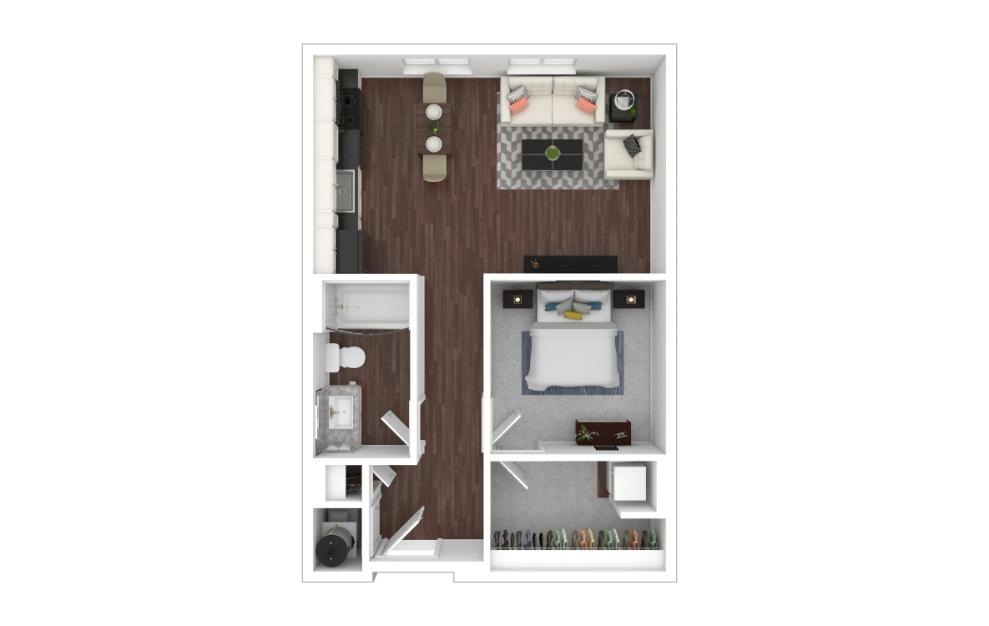 Studio A - Studio floorplan layout with 1 bath and 545 square feet. (3D)