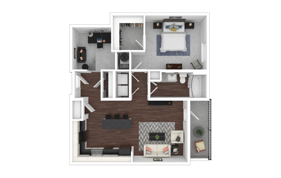 One Bedroom 1D - 1 bedroom floorplan layout with 1 bath and 786 square feet. (3D)