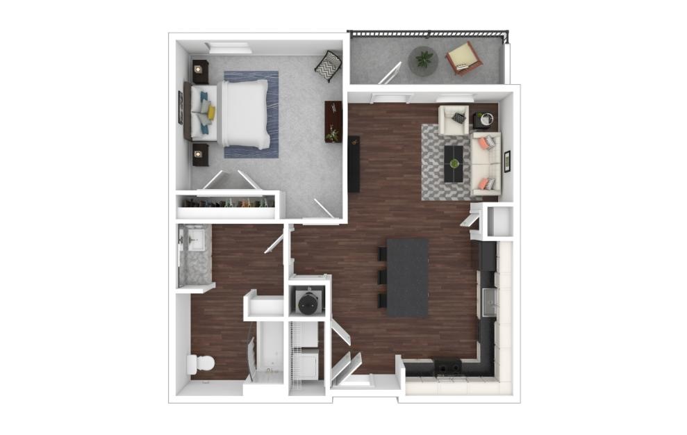 One Bedroom 1F - 1 bedroom floorplan layout with 1 bath and 765 square feet. (3D)